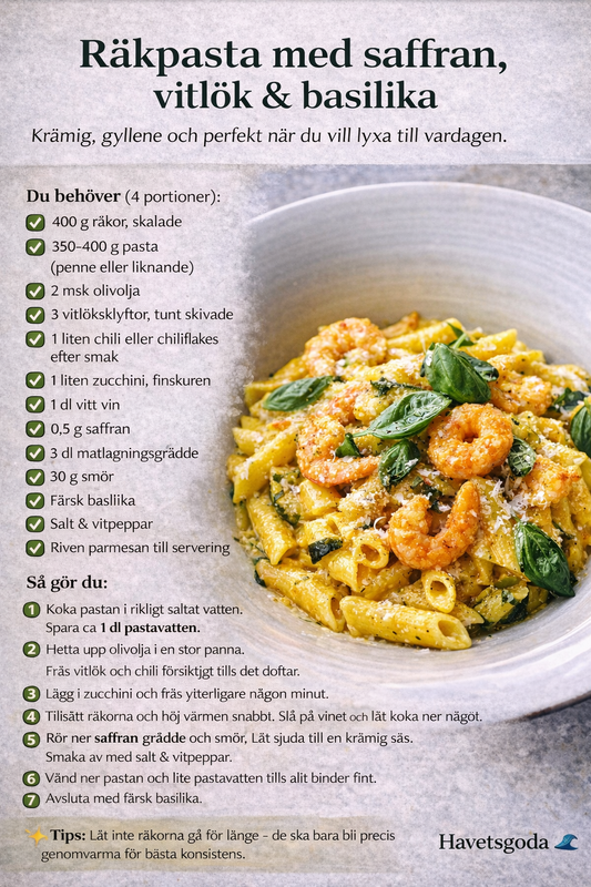Saffranpasta med räkor/scampi