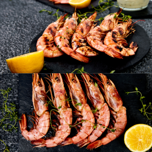 Hel kokt tigerräka (Gambas) 2 kg – djupfrysta 20/30. Färdigkokta räkor med skal, klara att servera.